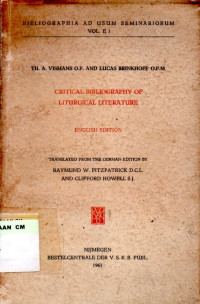 Image of Critical bibliography of liturgical literature